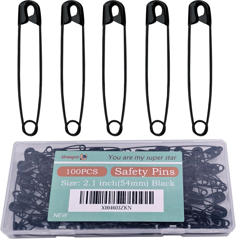Urmspst 100PCS-2.1Inch Small Black Nickel Plated Steel Safety Pins - Image 1